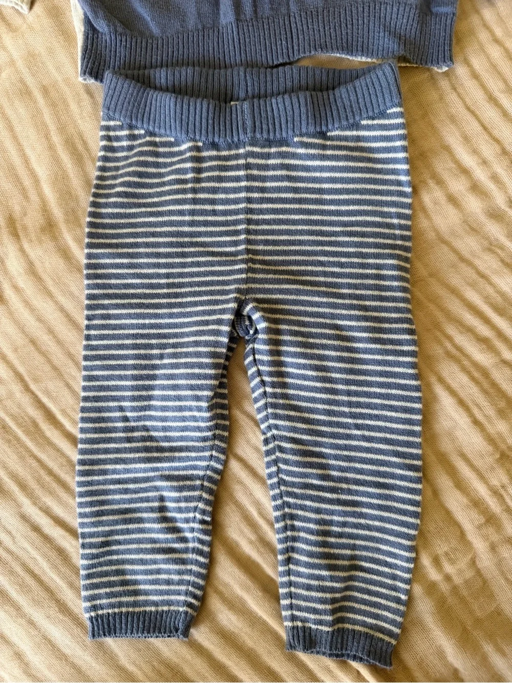 Carter's Blue and Cream Bear Knit Sweater with Striped Leggings 6M